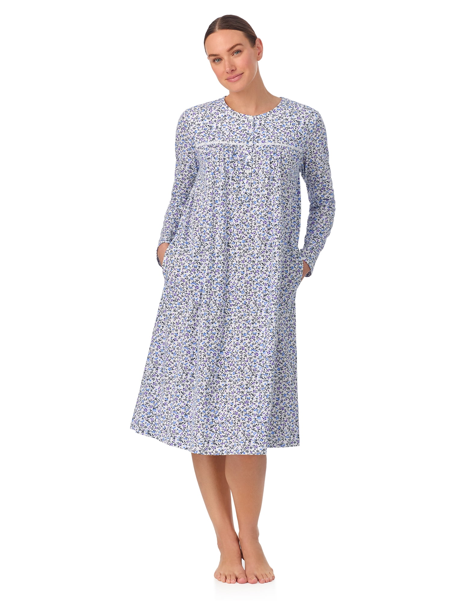 Aria Women’s 100% Cotton Long Sleeve Ballet 44" Nightgown, Sizes XS-5X
