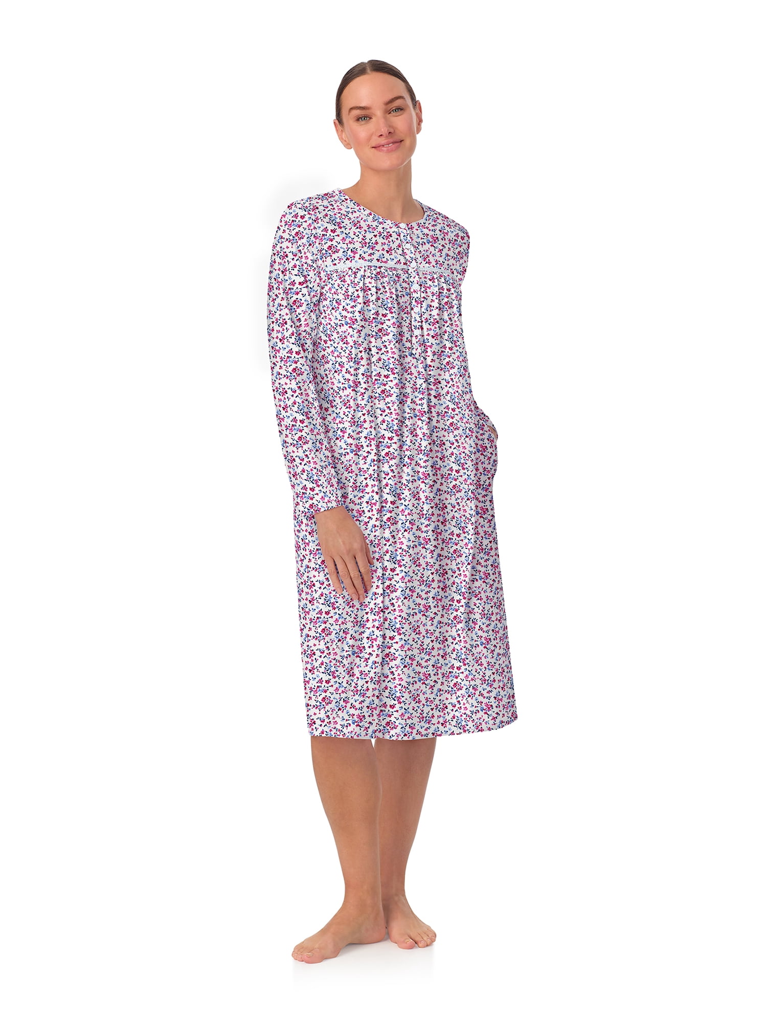 Aria Women’s 100% Cotton Long Sleeve Ballet 44" Nightgown, Sizes XS-5X