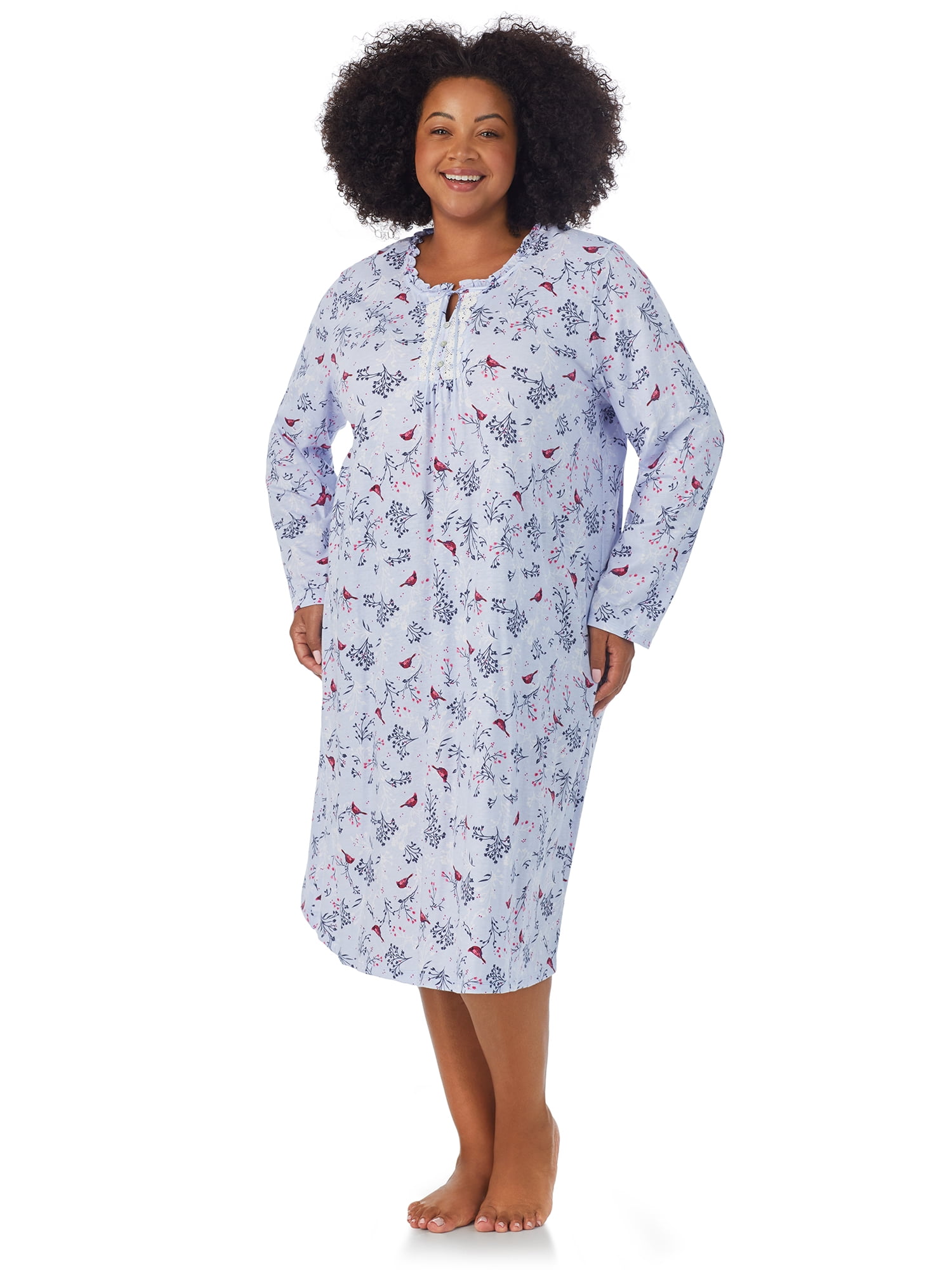 Aria Women s 100 Cotton Long Sleeve Crewneck Midi Nightgown Sizes S 3X Walmart