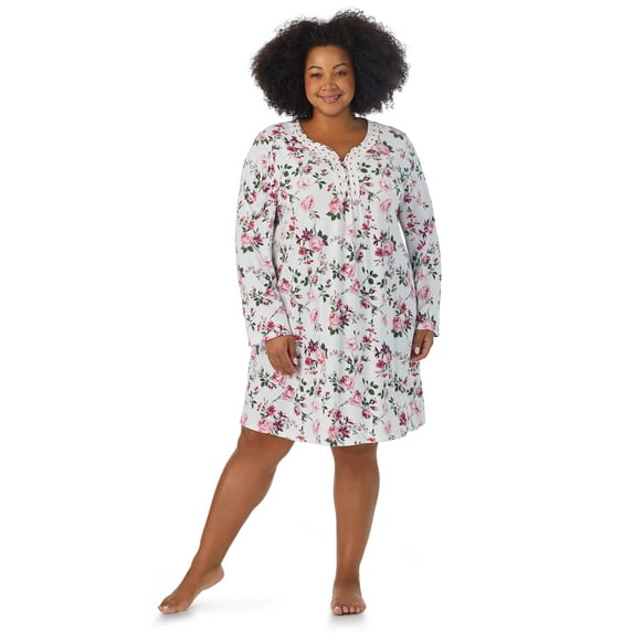 Aria Women's 100% Cotton Long Sleeve V-Neck Nightgown, Sizes S-3X