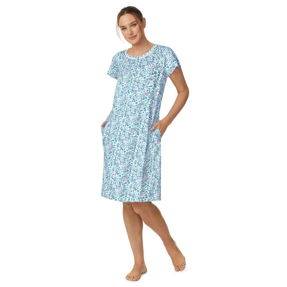 Aria Women's 100% Cotton Raglan Sleeve Smocked Neck 40" Sleepwear Gown, Sizes XS-5X