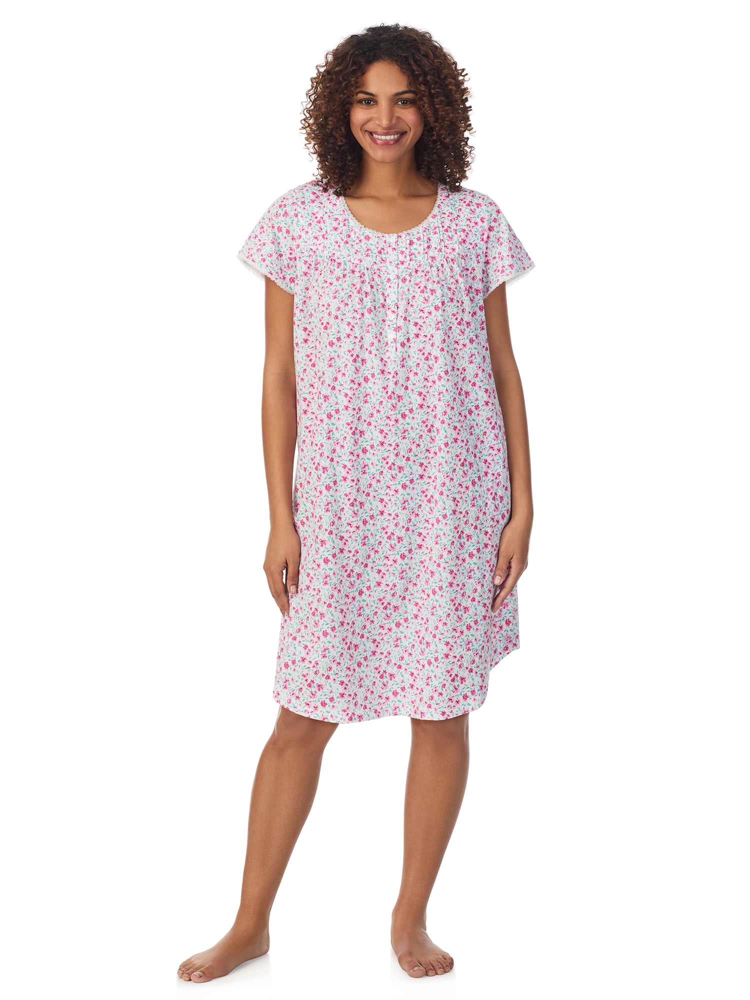 Aria Women's 100 Cotton Short Sleeve Scoop Neck Nightgown with Pockets