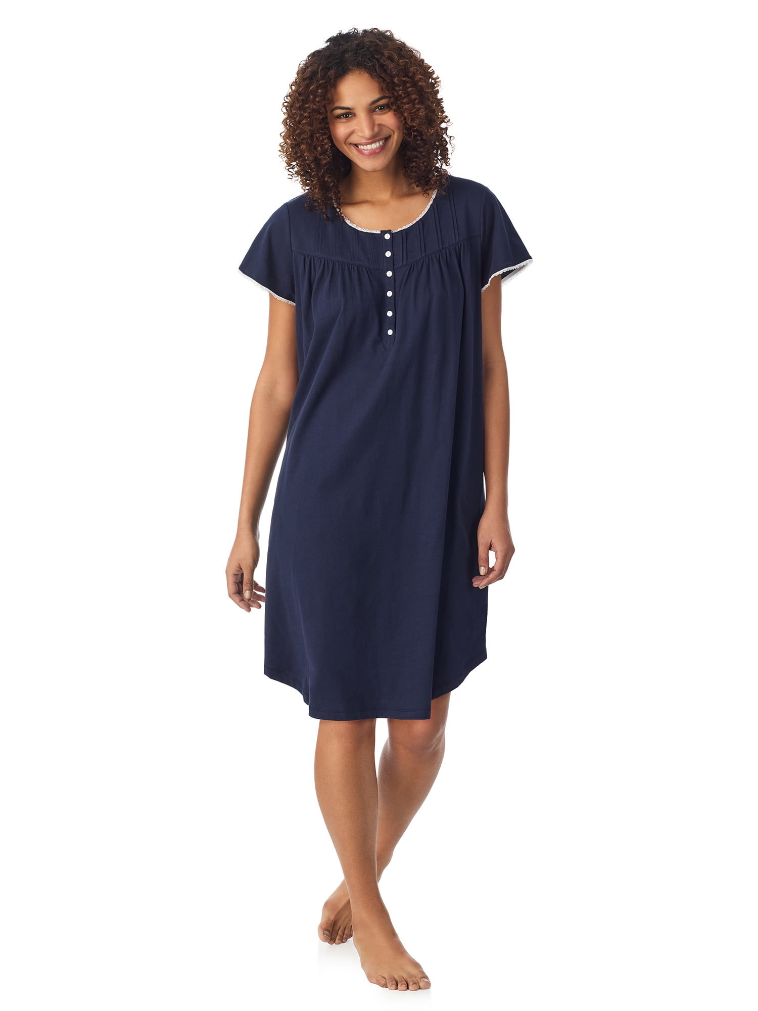 Aria Women's 100 Cotton Short Sleeve Scoop Neck Nightgown with Pockets