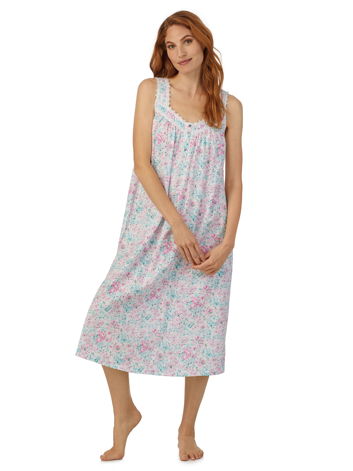 Aria Women's 100% Cotton Sleeveless V-Neck 46" Nightgown, Sizes XS-5X ...