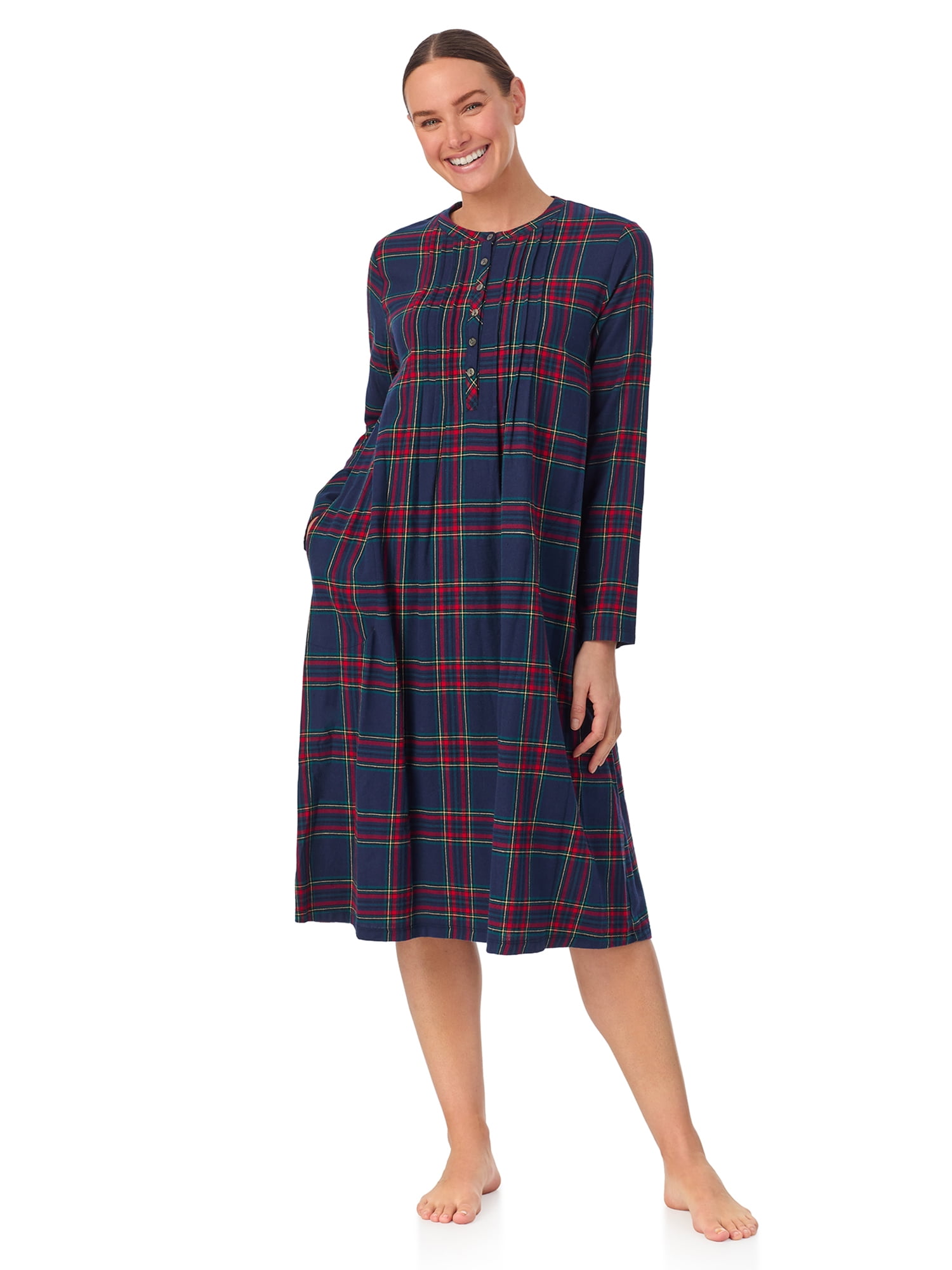 Aria Women’s 100% Cotton Woven Flannel Long Sleeve 44" Nightgown, Sizes XS-3X