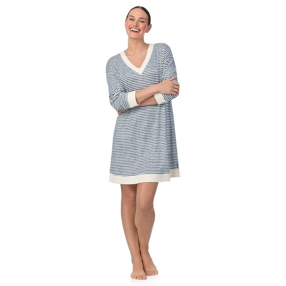 Aria Women’s Brushed Jersey 34” Long Sleeve V-Neck Sleepshirt, Sizes XS-4X