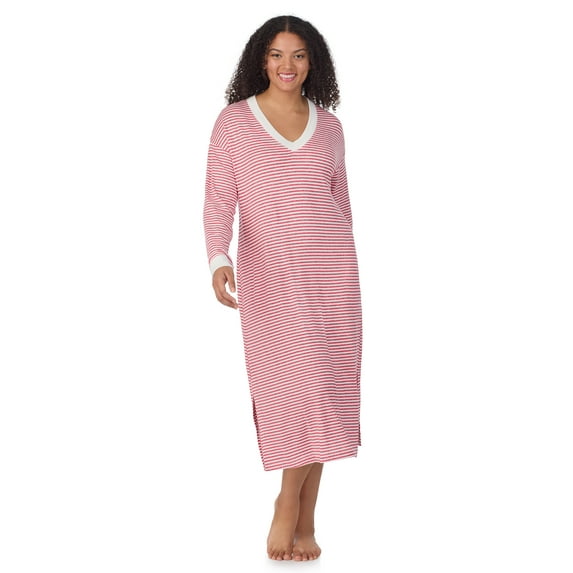 Aria Women’s Brushed Jersey 46” Long Sleeve V-Neck Sleepwear Lounger, Sizes XS-4X