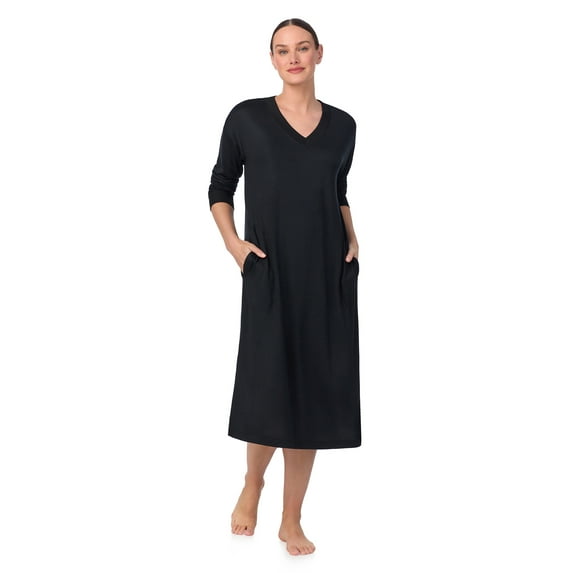 Aria Women’s Brushed Jersey 46” Long Sleeve V-Neck Sleepwear Lounger, Sizes XS-4X