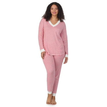 Aria Women’s Brushed Jersey V-Neck Long Sleeve and Jogger 2pc Sleepwear Set, Sizes XS-4X
