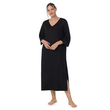 Aria Women's Brushed Knit 3/4 Sleeve V-Neck Lounger Nightgown with Pockets, Sizes XS to 5X