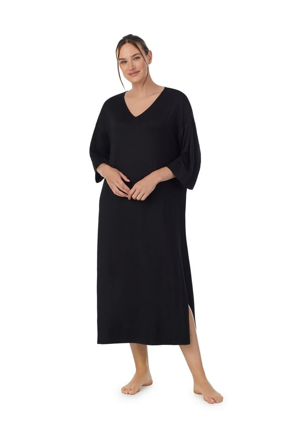 Women's Brushed Knit 3/4 Sleeve V-Neck Lounger Nightgown with Pockets, Sizes XS to 5X