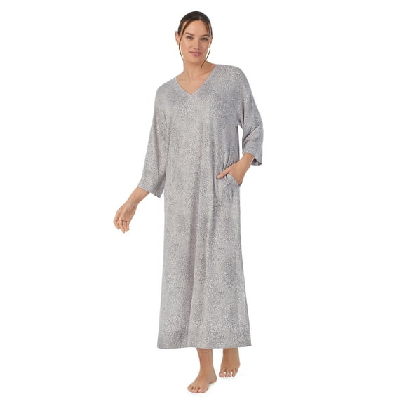 Aria Women's Brushed Knit 3/4 Sleeve V-Neck Lounger Nightgown with Pockets, Sizes XS to 5X