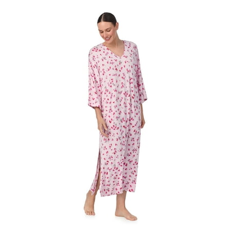Aria Women's Brushed Knit 3/4 Sleeve V-Neck Lounger Nightgown with Pockets, Sizes XS to 5X