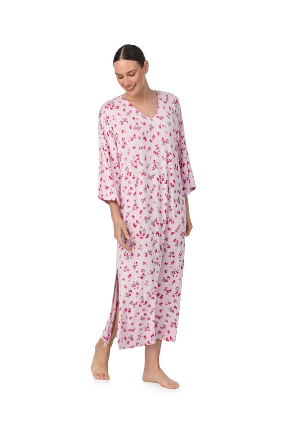 Women's Brushed Knit 3/4 Sleeve V-Neck Lounger Nightgown with Pockets, Sizes XS to 5X