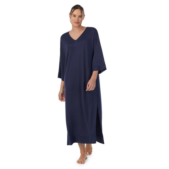Aria Women's Brushed Knit 3/4 Sleeve V-Neck Lounger Nightgown with Pockets, Sizes XS to 5X