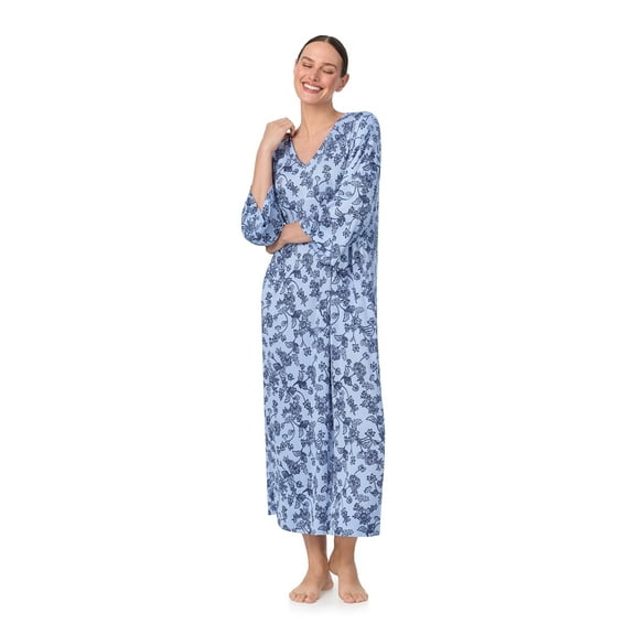 Aria Women's Brushed Knit 3/4 Sleeve V-Neck Lounger Nightgown with Pockets, Sizes XS to 5X