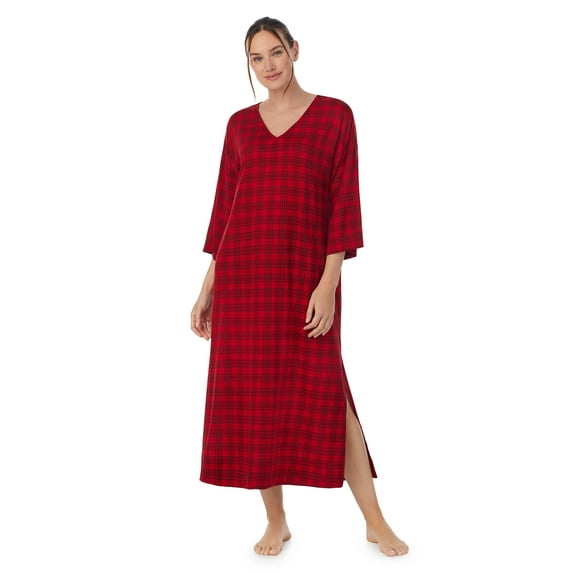 Aria Women's Brushed Knit 3/4 Sleeve V-Neck Lounger Nightgown with Pockets, Sizes XS to 5X