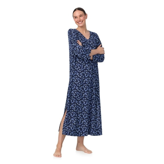 Aria Women's Brushed Knit 3/4 Sleeve V-Neck Lounger Nightgown with Pockets, Sizes XS to 5X