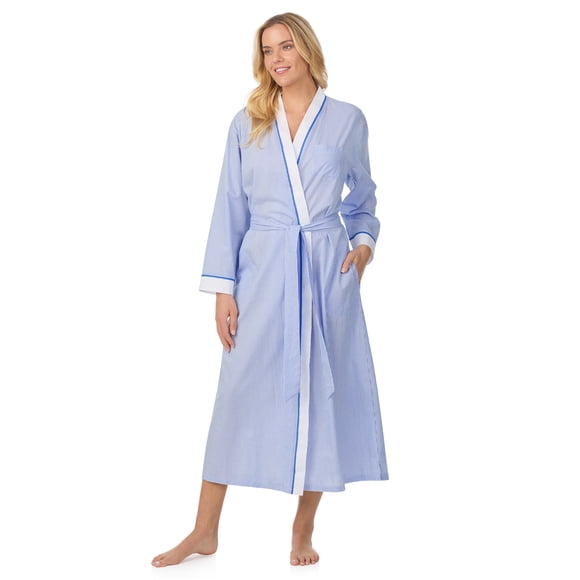 Aria Women's Lightweight Cotton Woven 52" Long Wrap Sleepwear Robe, Sizes XS-5X