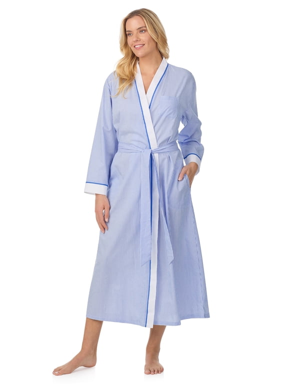 Women's Lightweight Cotton Woven 52" Long Wrap Sleepwear Robe, Sizes XS-5X