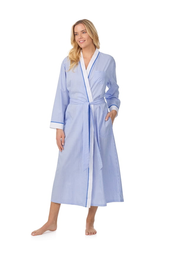 Women's Cotton Poplin 52" Long Wrap Sleepwear Robe, Sizes XS-5X