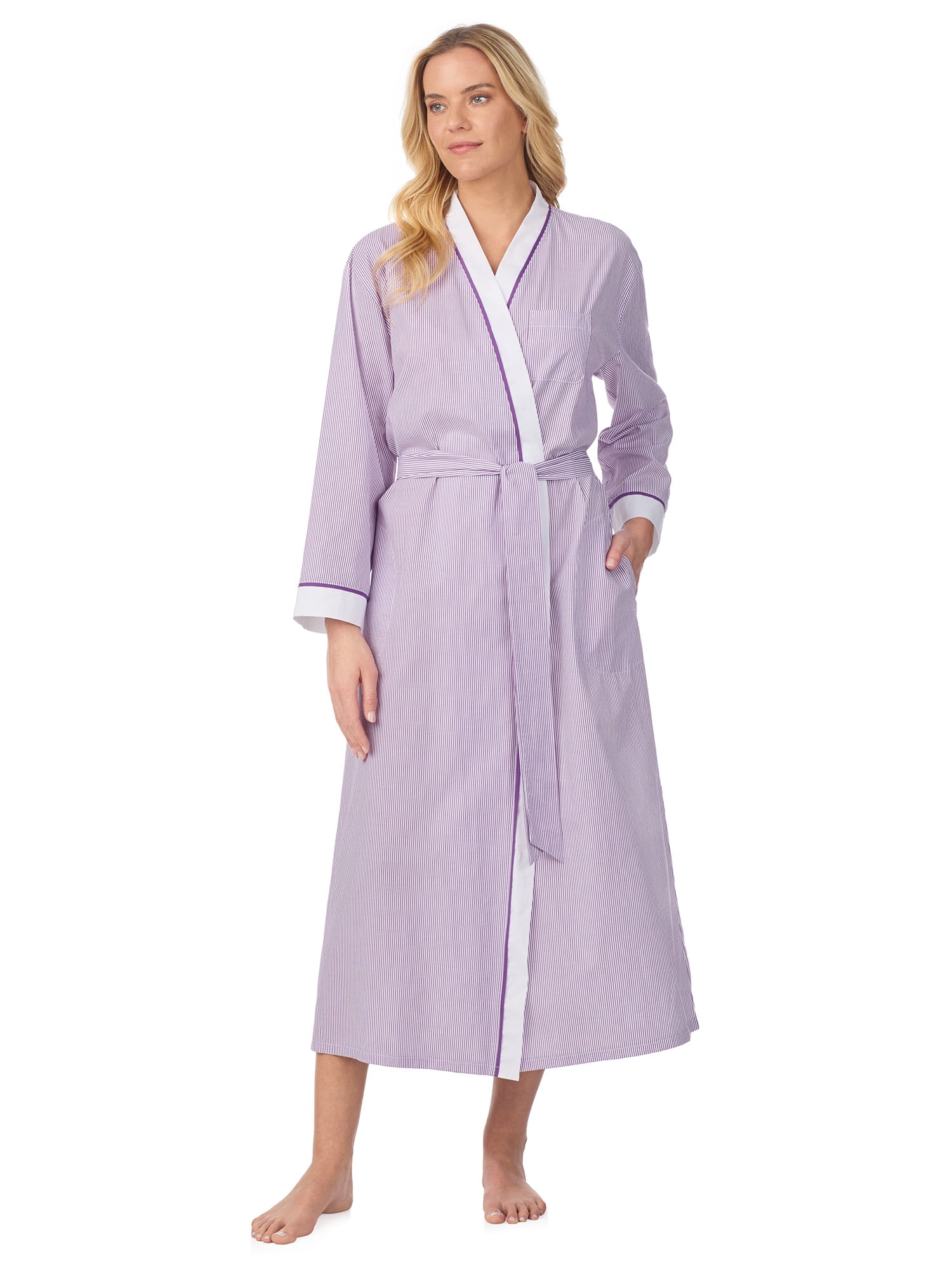 Aria Women's Lightweight Cotton Woven 52" Long Wrap Sleepwear Robe, Sizes XS-5X