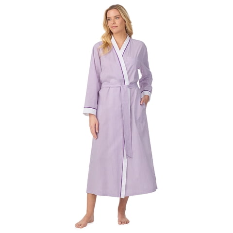 Women's Lightweight Cotton Woven 52" Long Wrap Sleepwear Robe, Sizes XS-5X