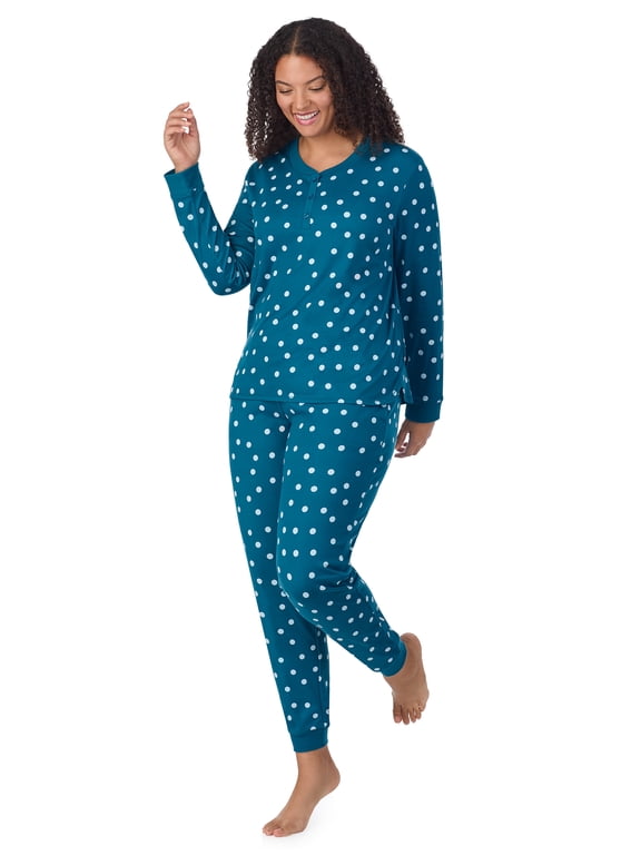 Women’s Cozy Jersey Henley Pullover and Jogger 2pc Sleepwear Set, Sizes XS-4X
