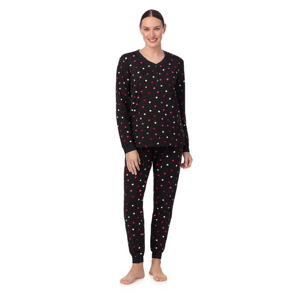 Aria Women’s Cozy Jersey Henley Pullover and Jogger 2pc Sleepwear Set, Sizes XS-4X