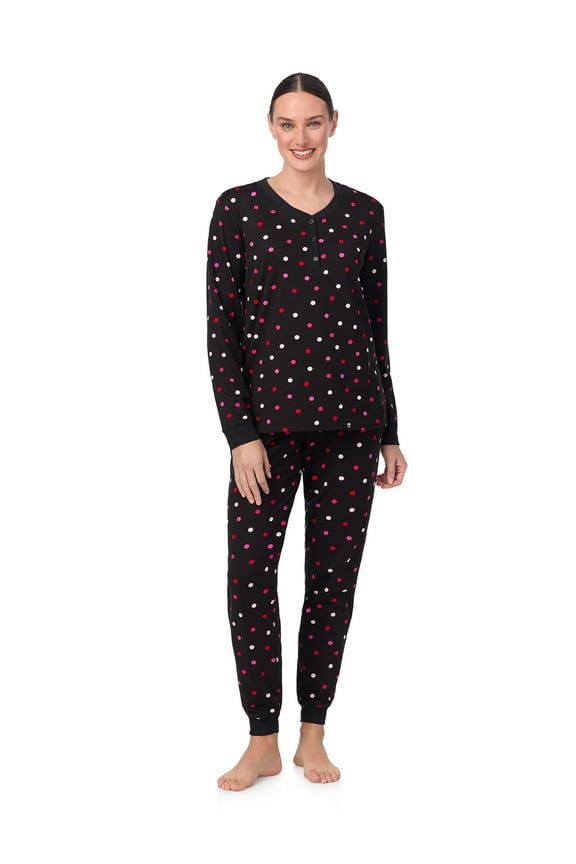 Women’s Cozy Jersey Henley Pullover and Jogger 2pc Sleepwear Set, Sizes XS-4X