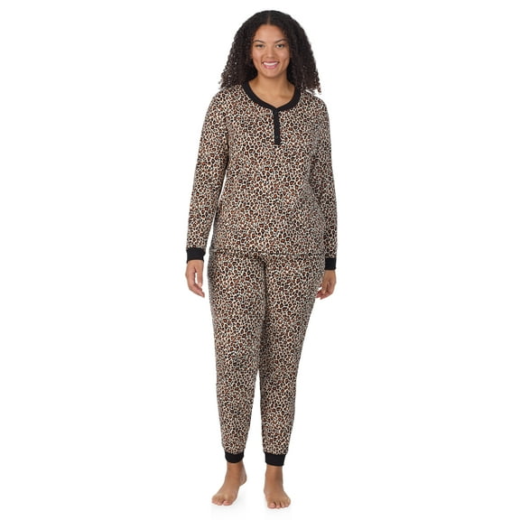 Aria Women’s Cozy Jersey Henley Pullover and Jogger 2pc Sleepwear Set, Sizes XS-4X