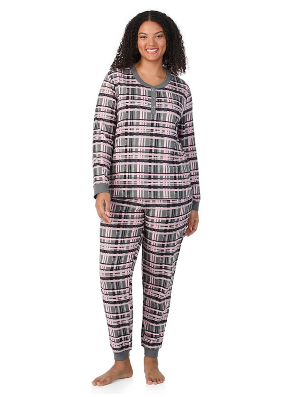 Women’s Cozy Jersey Henley Pullover and Jogger 2pc Sleepwear Set, Sizes XS-4X