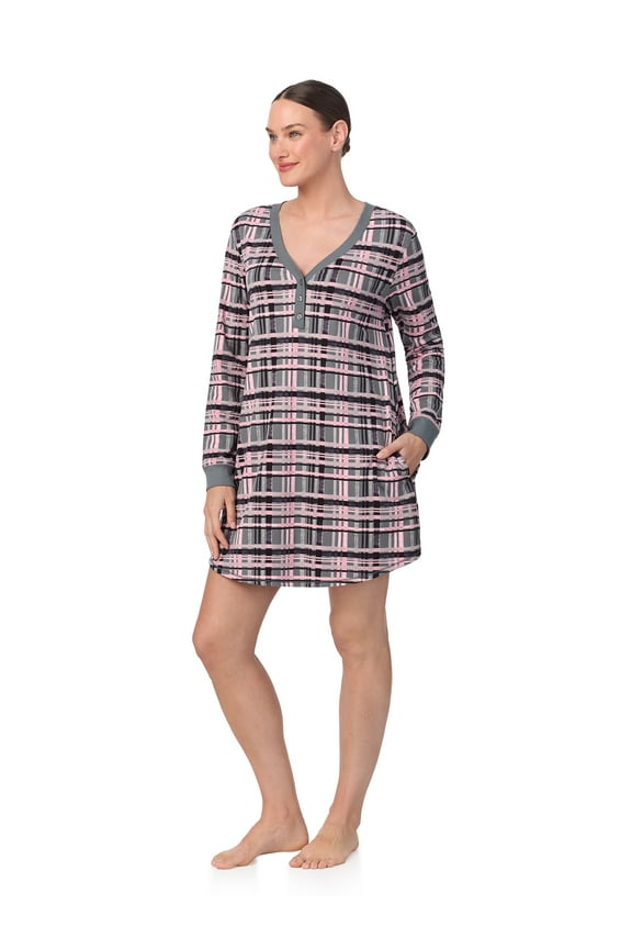 Women’s Even Cozier Jersey 34” Long Sleeve Henley Sleepshirt, Sizes XS-4X