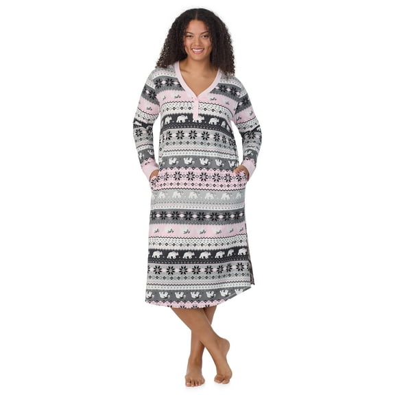 Aria Women’s Cozy Jersey Long Sleeve Henley 46” Sleepwear Lounger, Sizes XS-4X