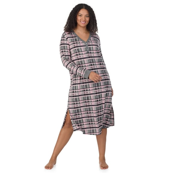 Aria Women’s Cozy Jersey Long Sleeve Henley 46” Sleepwear Lounger, Sizes XS-4X