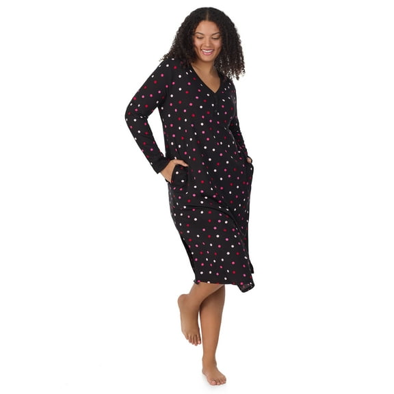 Aria Women’s Cozy Jersey Long Sleeve Henley 46” Sleepwear Lounger, Sizes XS-4X