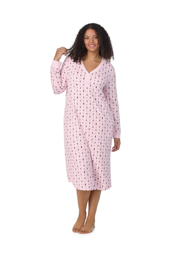 Women’s Cozy Jersey Long Sleeve Henley 46” Sleepwear Lounger, Sizes XS-4X