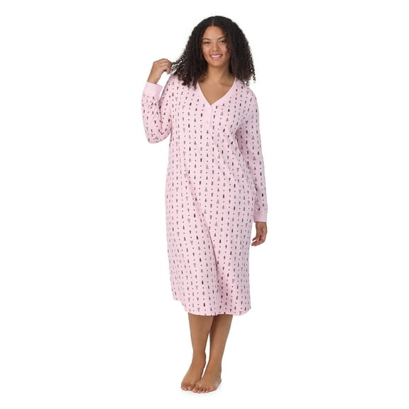 Aria Women’s Cozy Jersey Long Sleeve Henley 46” Sleepwear Lounger, Sizes XS-4X