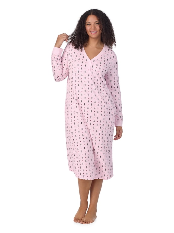 Women’s Cozy Jersey Long Sleeve Henley 46” Sleepwear Lounger, Sizes XS-4X