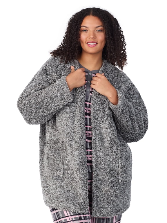 Women’s Cozy Sherpa 32” Sleepwear Pajama Cardigan, Sizes XS-4X
