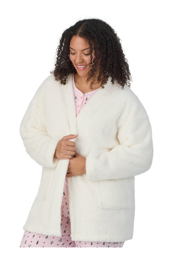 Women’s Cozy Sherpa 32” Sleepwear Cardigan, Sizes XS-4X