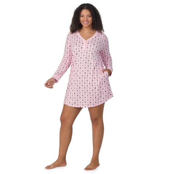 Aria Women’s Even Cozier Jersey 34” Long Sleeve Henley Sleepshirt, Sizes XS-4X