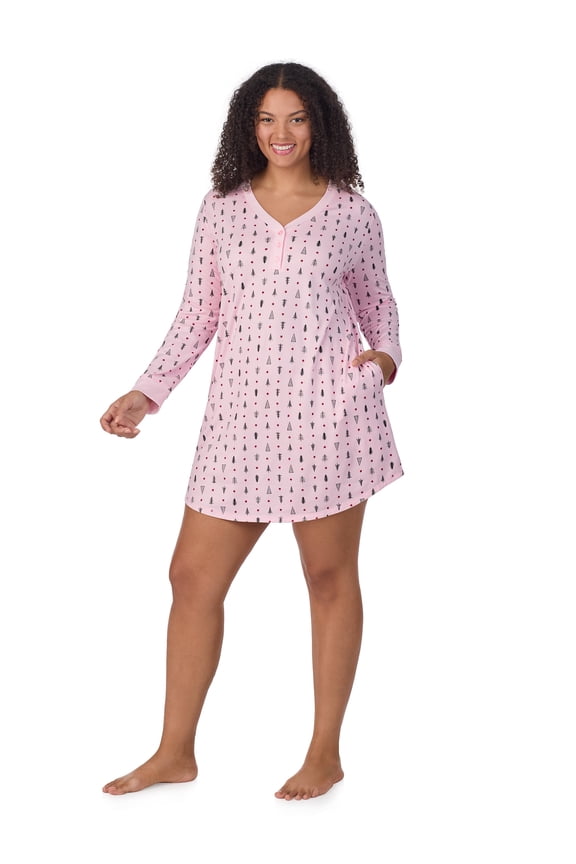 Women’s Even Cozier Jersey 34” Long Sleeve Henley Sleepshirt, Sizes XS-4X