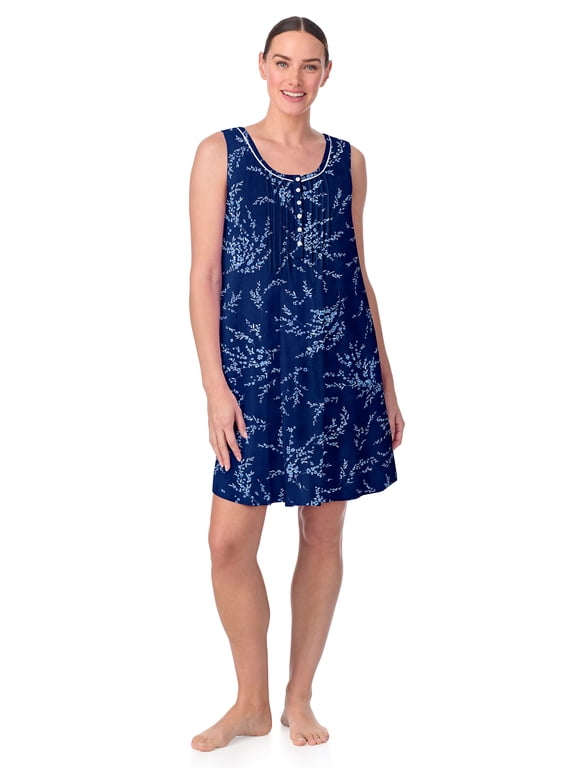 Women’s Knit Scoop Neck Henley 36” Chemise, Sizes XS-5X