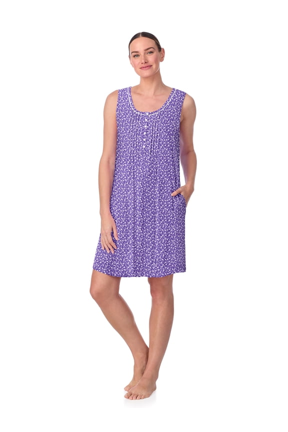Women’s Knit Scoop Neck Henley 36” Chemise, Sizes XS-5X