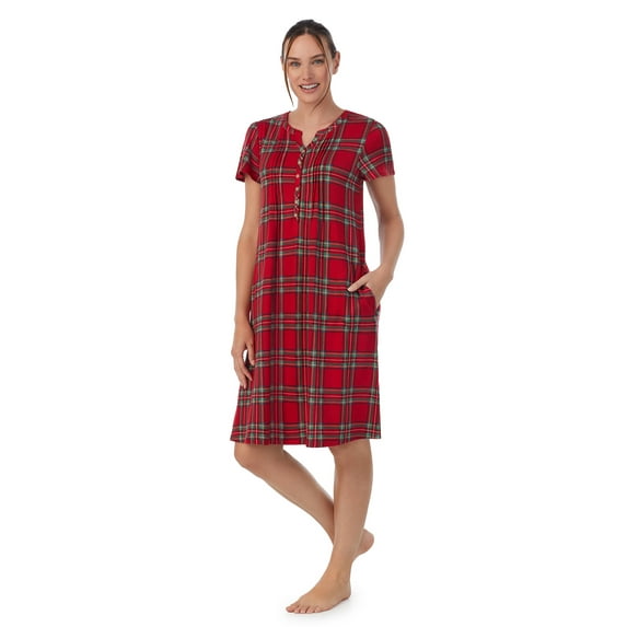 Aria Women's Brushed Sweater Knit Short Sleeve Split Neck Waltz Nightgown, Sizes up to 5X