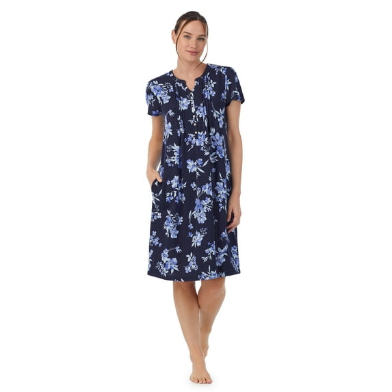Aria Women's Brushed Sweater Knit Short Sleeve Split Neck Waltz Nightgown, Sizes up to 5X