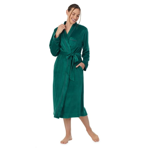 Aria Women's Stretch Velour Long Sleeve Wrap Sleepwear Robe with Pockets, Sizes XS-5X