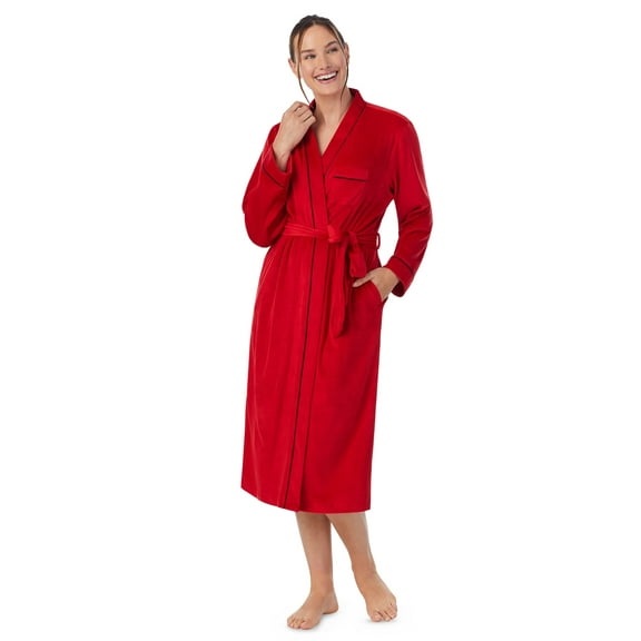 Aria Women's Stretch Velour Long Sleeve Wrap Sleepwear Robe with Pockets, Sizes XS-5X