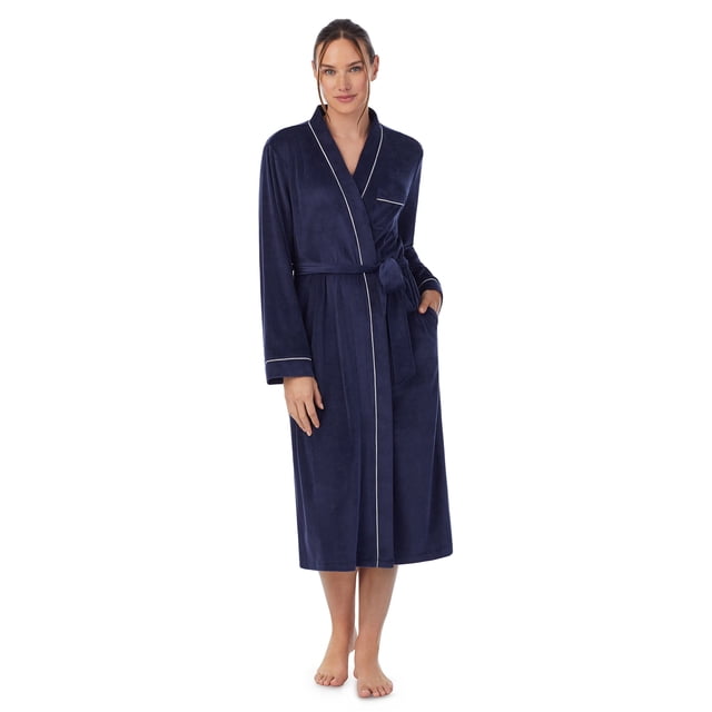 Aria Women's Stretch Velour Long Sleeve Wrap Sleepwear Robe with ...